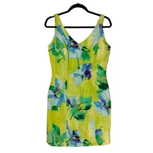 VTG DEBORAH LAWS Green Blue Purple Floral Print Ribbed Sleeveless Dress 8